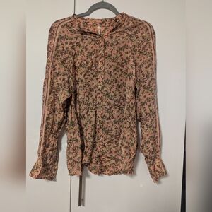 Free People Floral Snap Button Up Viscose Blouse